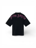 Palm Angels Doble Logo Sobre Camiseta Negro/Fuschia